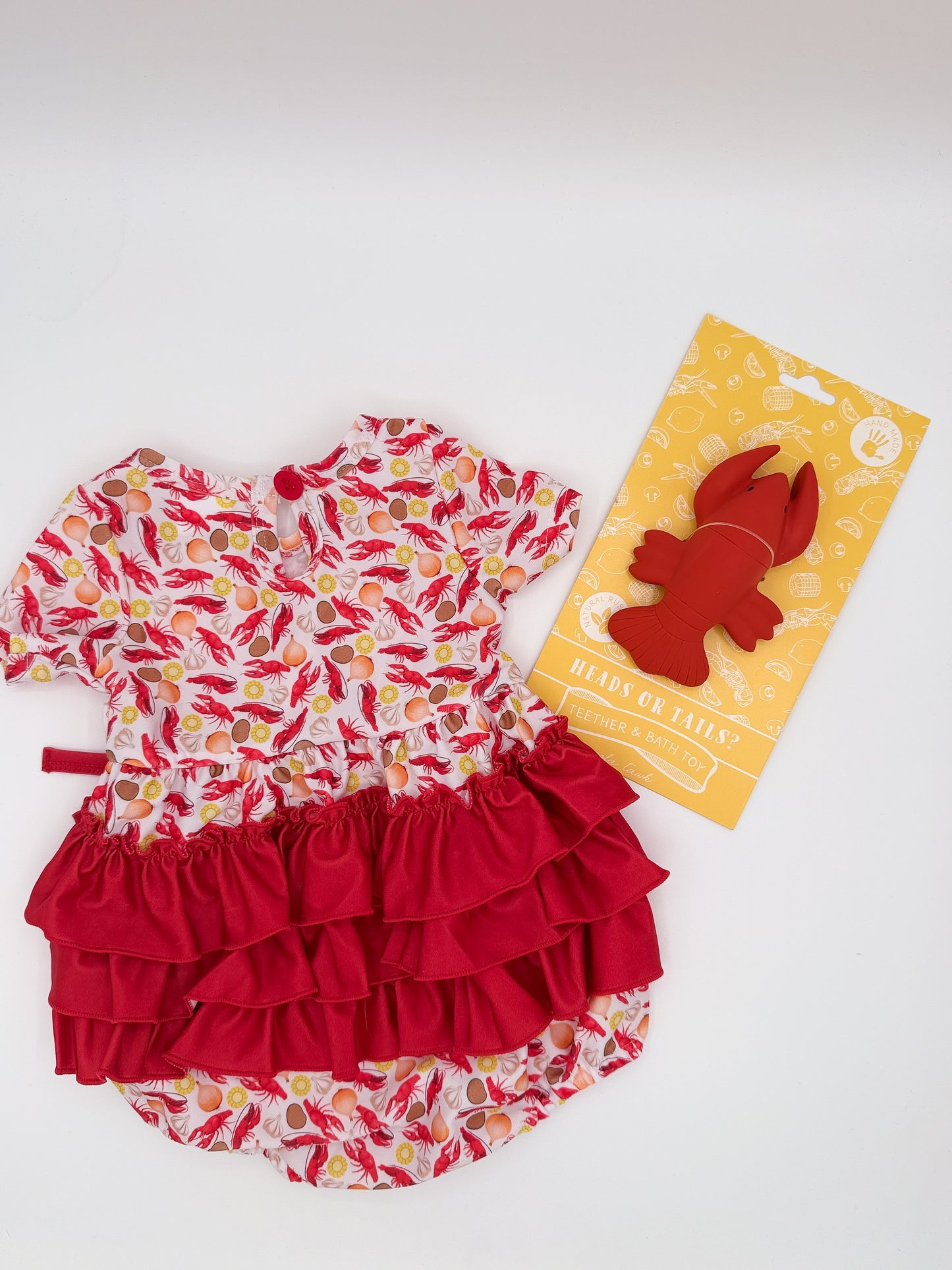 Crawfish & Onion Baby Girl Romper – Southern Cajun Bubble Outfit
