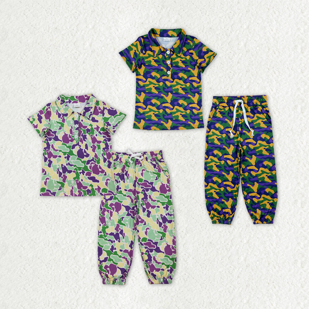 Sibling Baby Boys Short Sleeve Button Polo Shirts Pockets Joggers Mardigras Clothes Sets