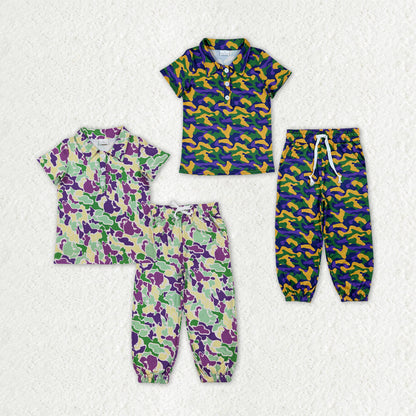 Sibling Baby Boys Short Sleeve Button Polo Shirts Pockets Joggers Mardigras Clothes Sets