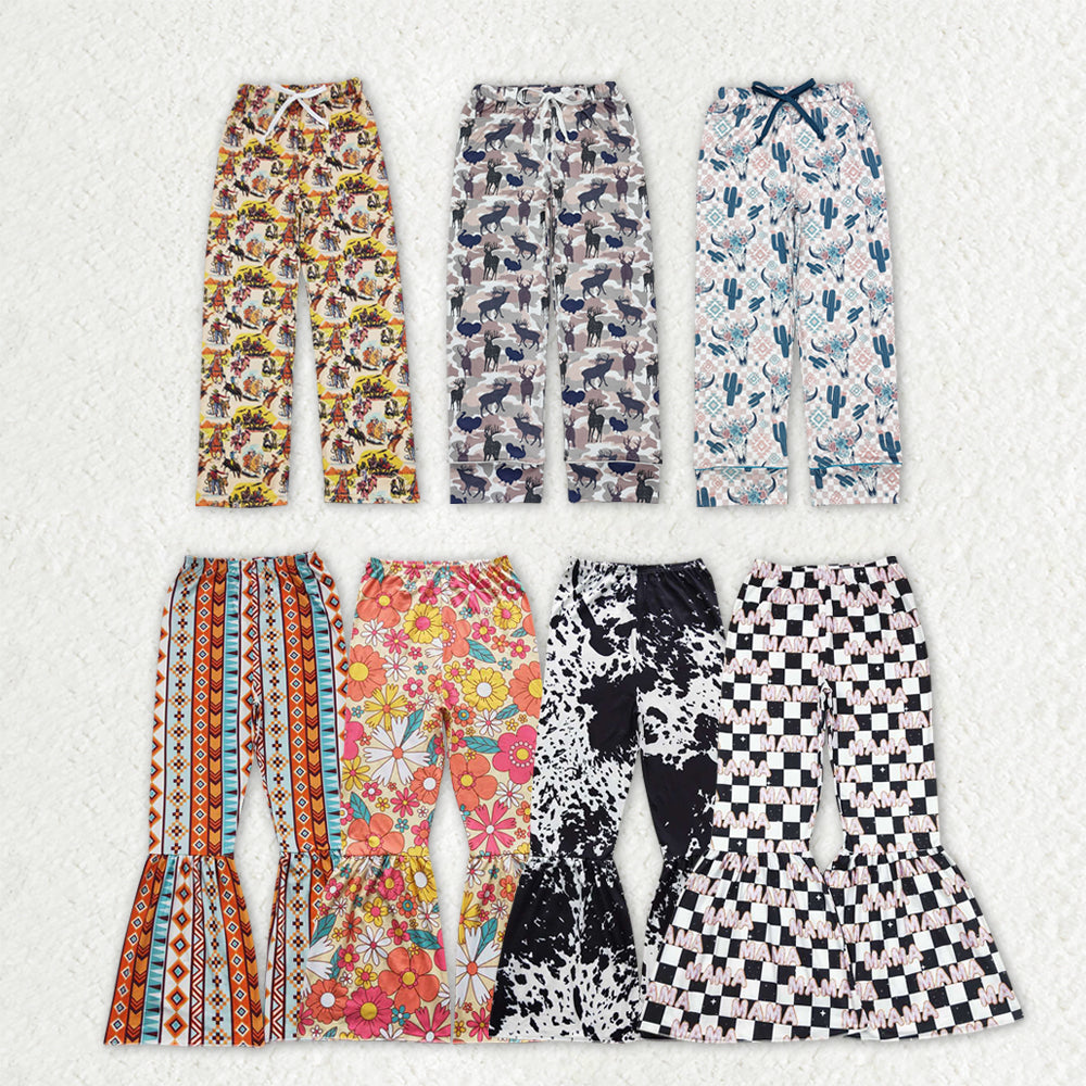 Sibling Adult Western Cows Horses Flowers Bell Bottom Flare Pants Bottom