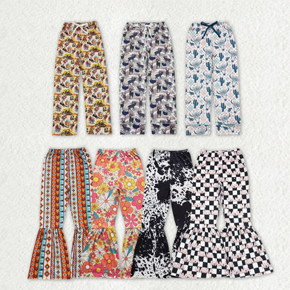 Sibling Adult Western Cows Horses Flowers Bell Bottom Flare Pants Bottom