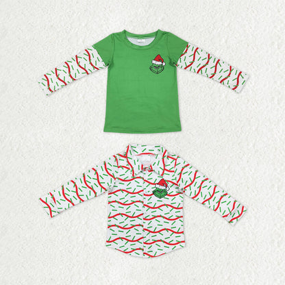 Sibling Baby Boys Long Sleeve Trees Stripe Christmas Grin Shirts Top