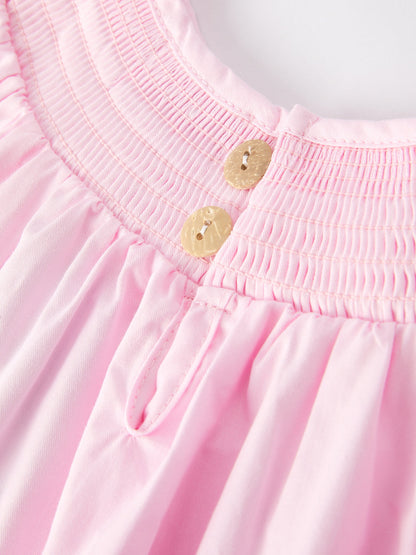 White Bow Smock Embroidered Pink Dress