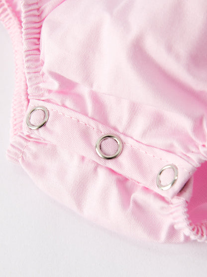 White Bow Smock Embroidered Pink Romper