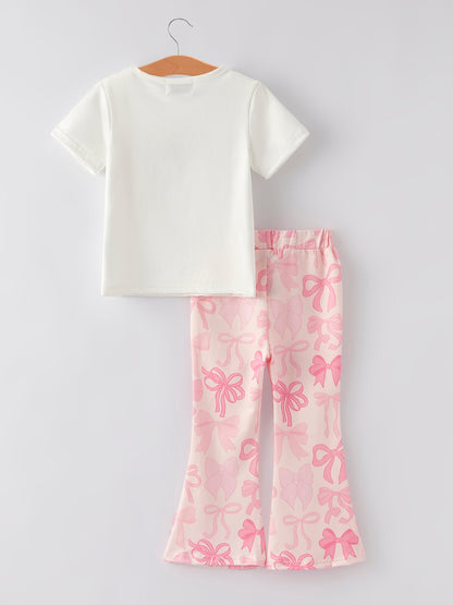 Girls Milk Silk Letters Bow Print Set