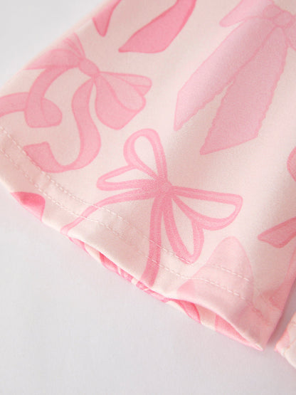 Girls Milk Silk Letters Bow Print Set