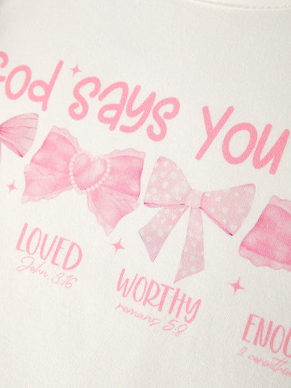 Girls Milk Silk Letters Bow Print Set