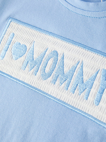 "I ❤ MOMMY" Embroidery Smocking Baby Boys Striped Shorts Set