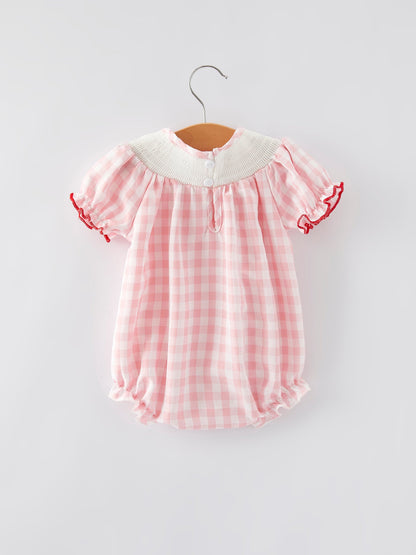 Christmas Santa Embroidered Plaid Girls Romper