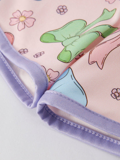 Girls Purple Bow Sleeveless Vest Top and Shorts Set