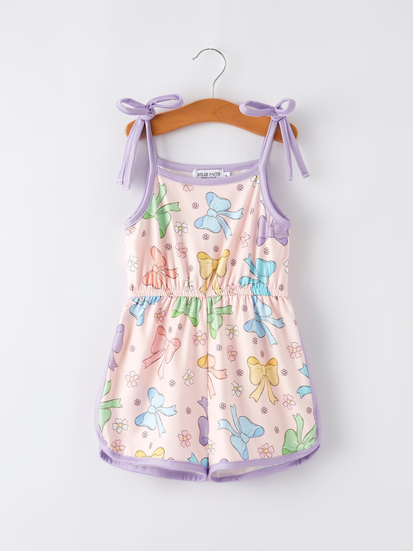 Girls Purple Bow Suspender jumpsuit