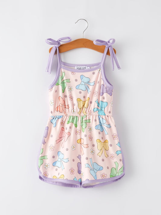 Girls Purple Bow Suspender jumpsuit