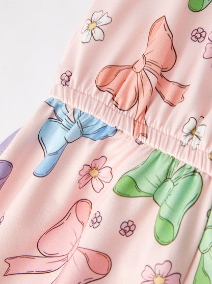 Girls Purple Bow Suspender jumpsuit