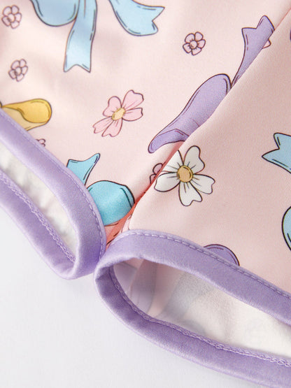 Girls Purple Bow Suspender jumpsuit