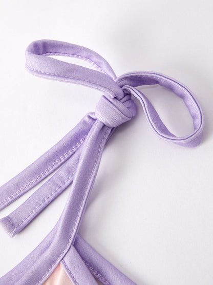 Girls Purple Bow Suspender jumpsuit