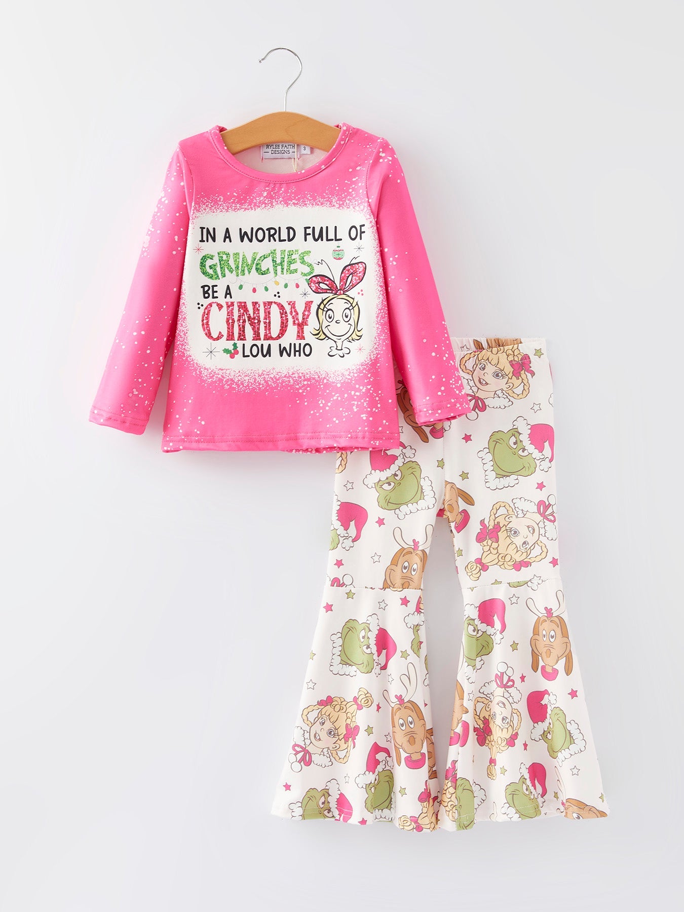 Christmas Girls Cartoon Letter Print Outfit Set