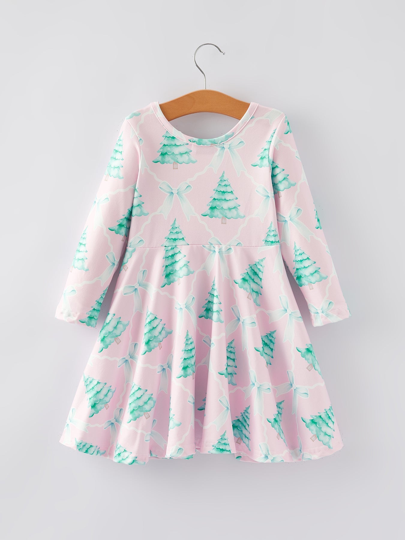 Christmas Tree Bow Print Girls Dress