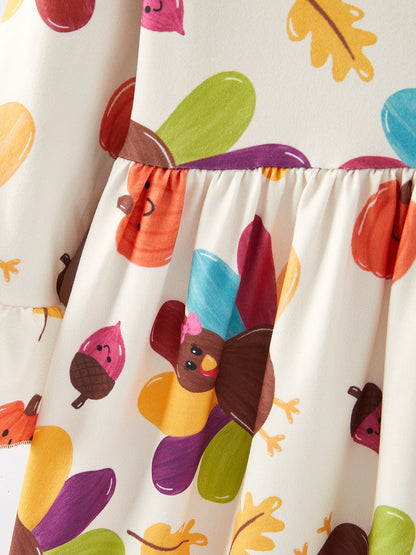 Thanksgiving Turkey Print Girls Dress