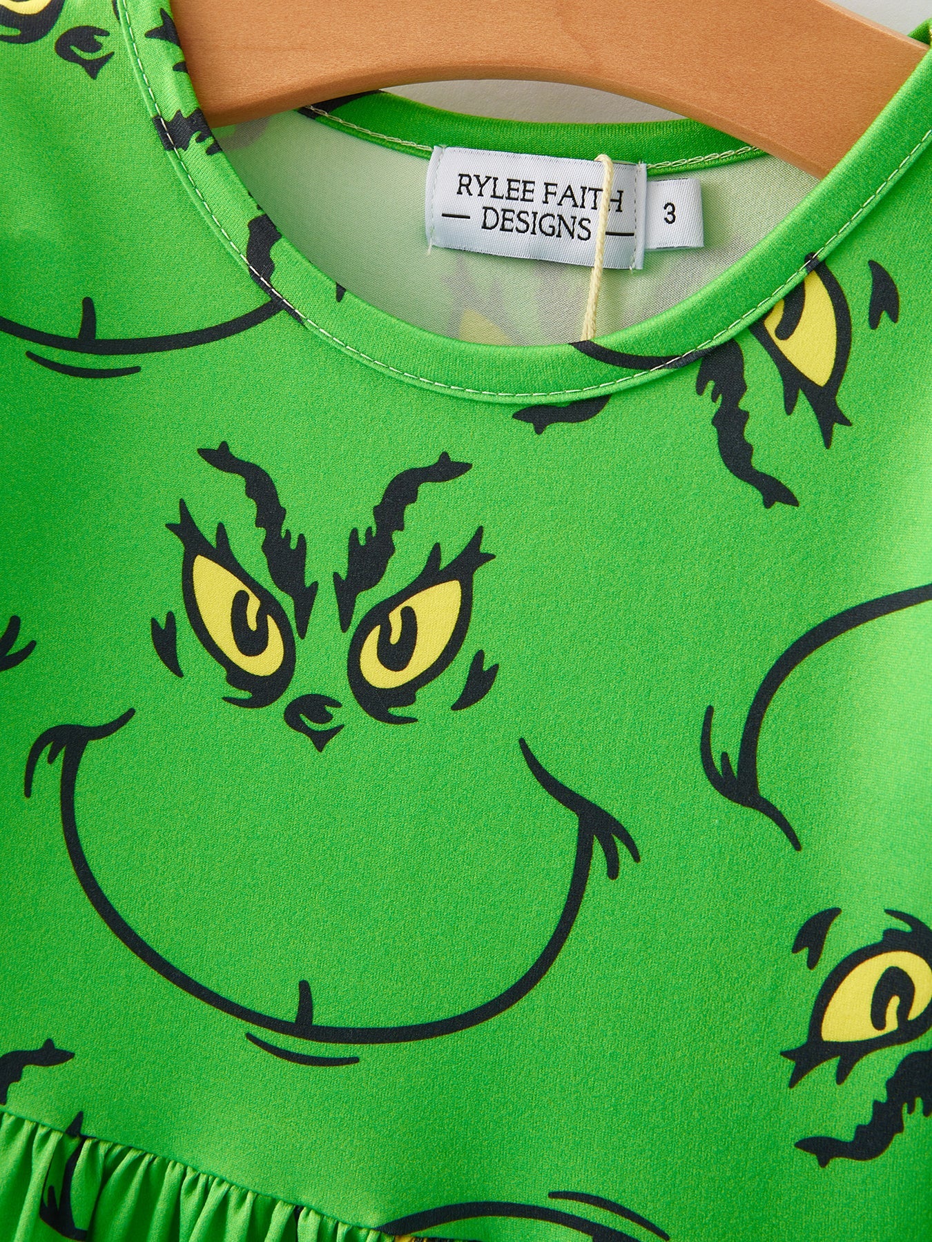 Christmas Green Cartoon Characters Print Girls Dress