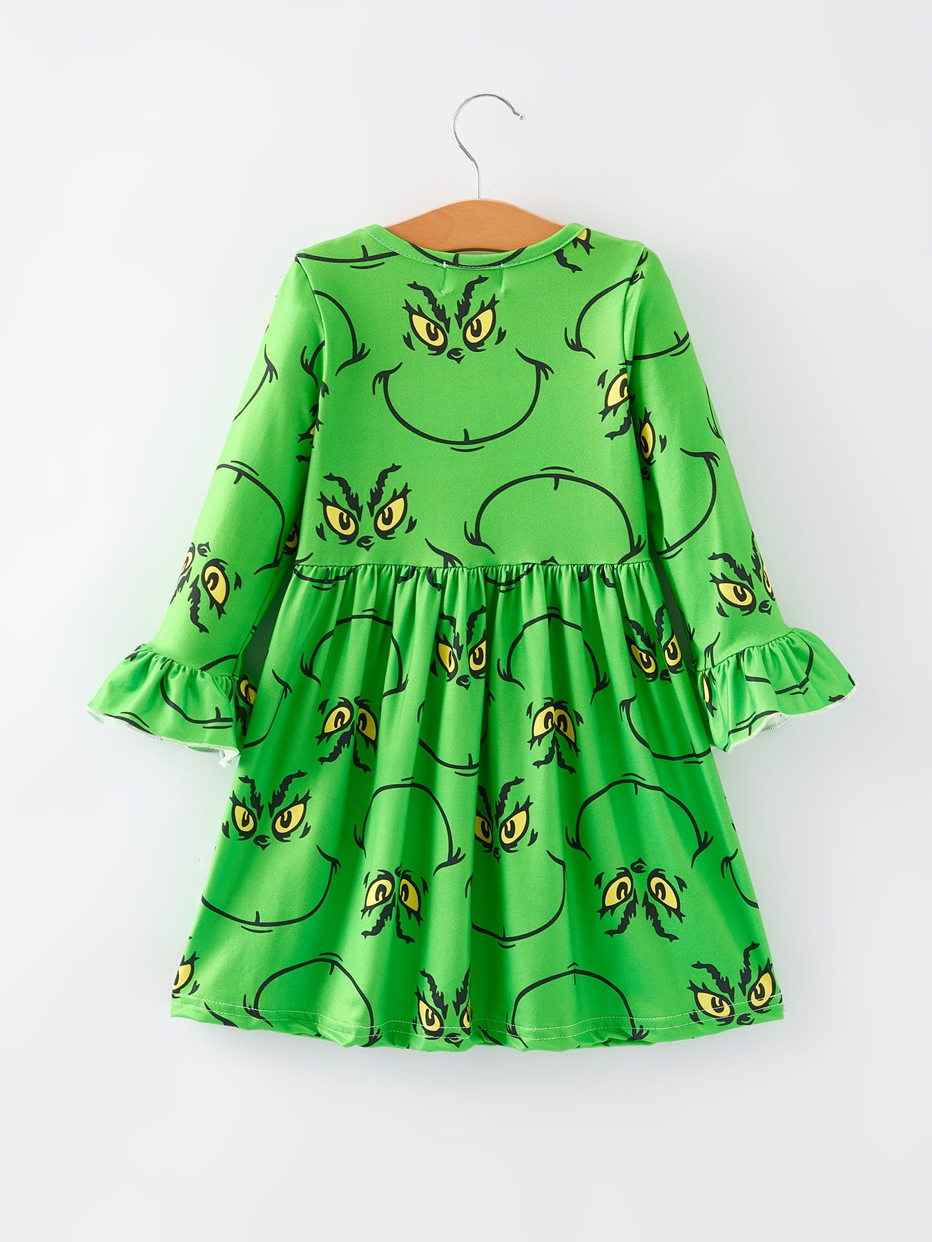 Christmas Green Cartoon Characters Print Girls Dress
