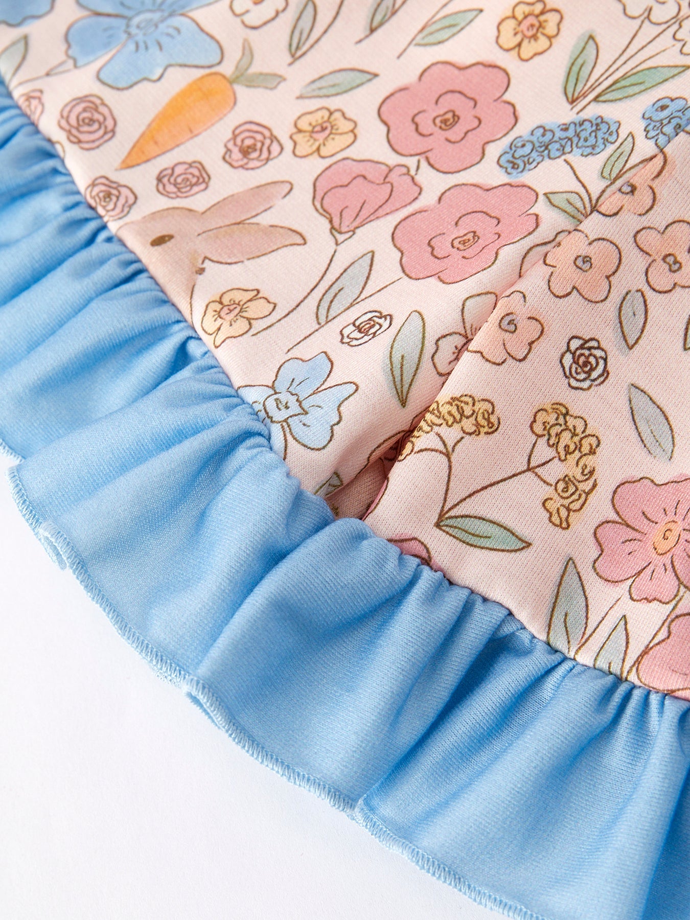 Easter Girls Blue Bunny Floral Print Pajamas Set