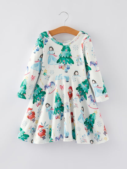 Christmas Character Print Girls Dress