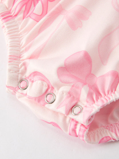 Girls Pink Bow Print Romper