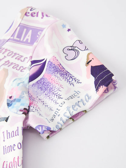 Ts lavender Twirly  Print Girls Milk Silk Dress