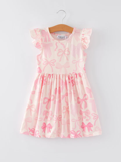 Bow Print Flying Sleeve Girls Dress