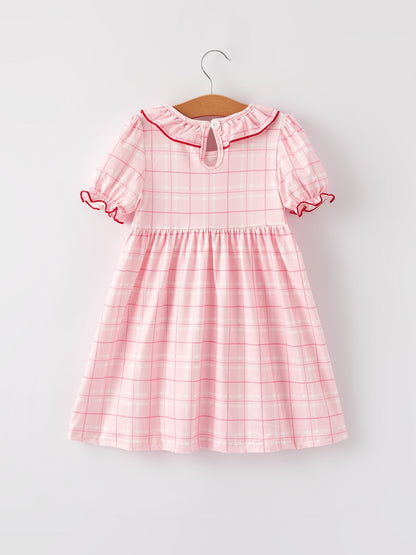 Strawberry Applique Girls Pink Plaid Dress