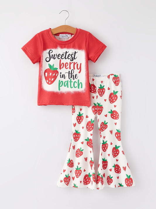 Girls Strawberry Flared Pants Set