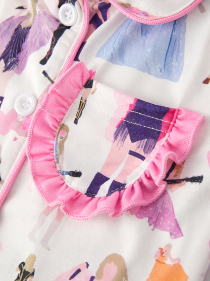 Mommy Me Girls TS Lapel Button Short Sleeve Shorts Ruffle Pajama Set