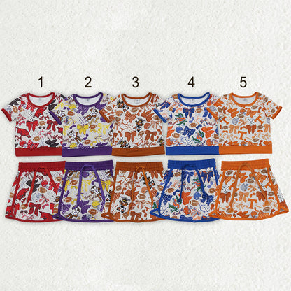 Sibling Baby Girls Short Sleeve Bows Footballs Top Skirt Shorts Team Clothes Sets