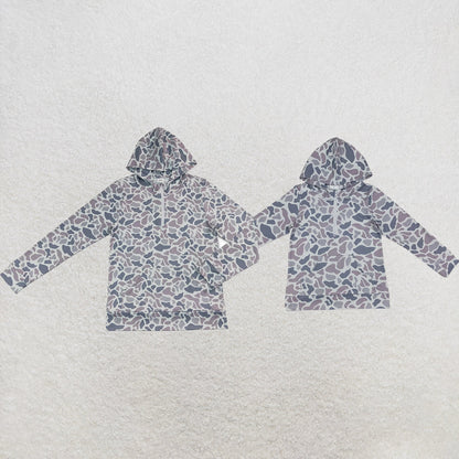 Mama and Me Boys Long Sleeve Light Grey Camo Zip Pocket Hoodies Top