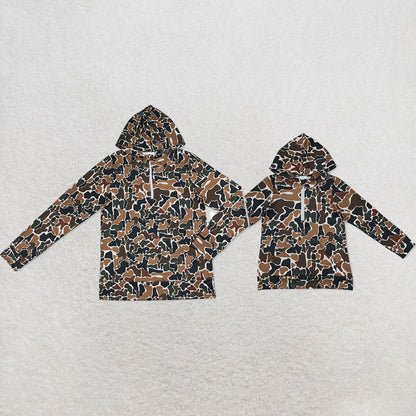 Mama and Me Boys Long Sleeve Dark Brown Camo Zip Pocket Hoodies Top