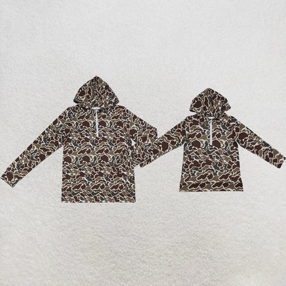 Mama and Me Boys Long Sleeve Dark Khaki Camo Zip Pocket Hoodies Top