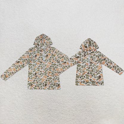 Mama and Me Boys Long Sleeve Yellow Camo Zip Pocket Hoodies Top
