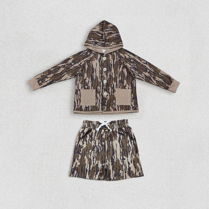 Sibling Baby Boys Southern Camo Button Pockets Hoodies Shorts Hunting Clothes Sets