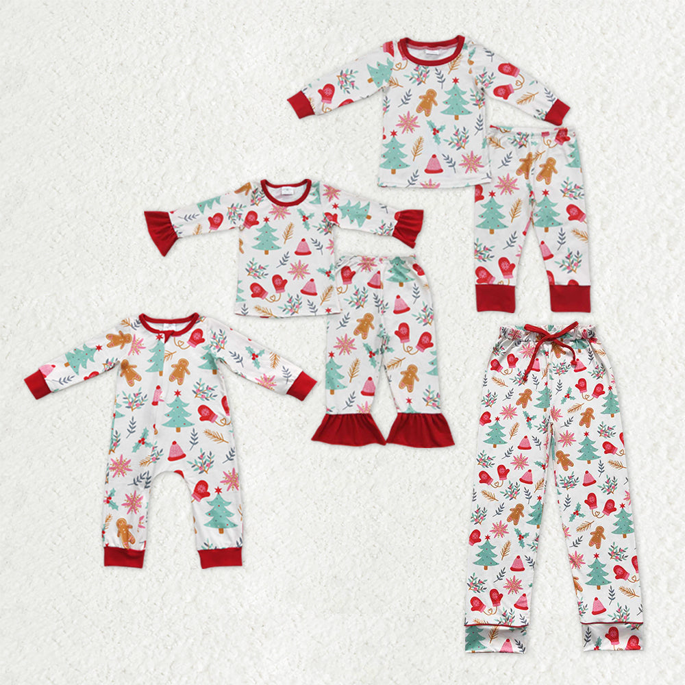 Sibling Baby Kids Trees Snowflake Top Pants Christmas Pajamas Sets Zipper Footie Rompers