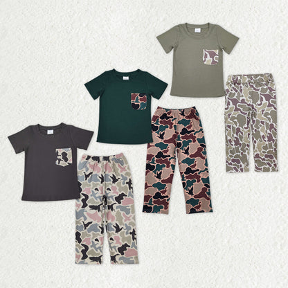 Sibling Baby Boys Short Sleeve Pocket Top Southern Hunting Camo Pants Clothes Sets
