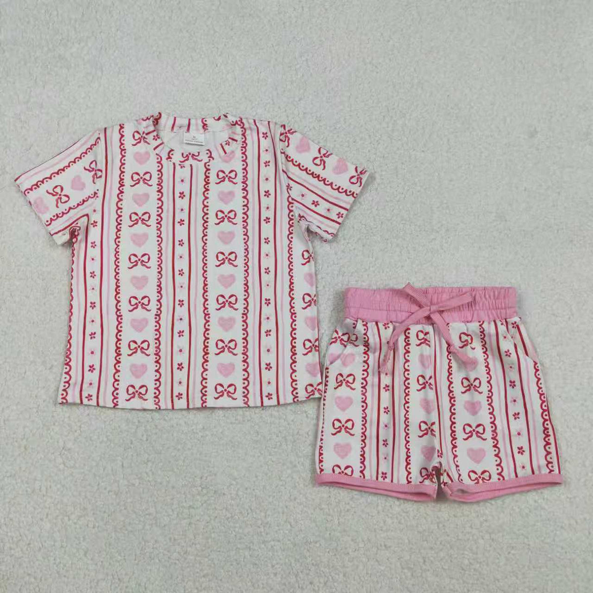 Sibling Baby Girls Bows Hearts Stripe Pants Pockets Shorts Pajamas Clothes Sets Ruffle Zip Rompers