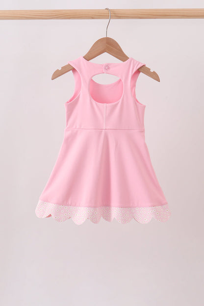 Pink Performance Bow Sash Scalloped Dress