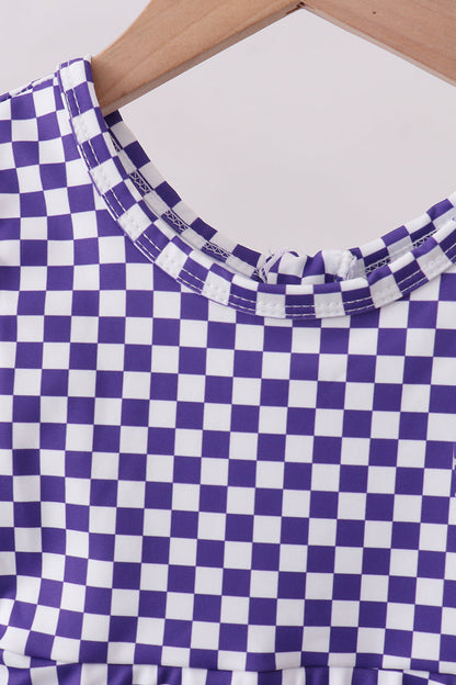Purple checkered bow active dress