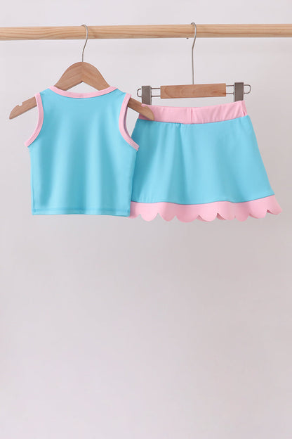 Blue Performance Scalloped Skorts Set
