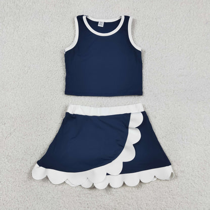 Navy Performance Scalloped Skorts Set