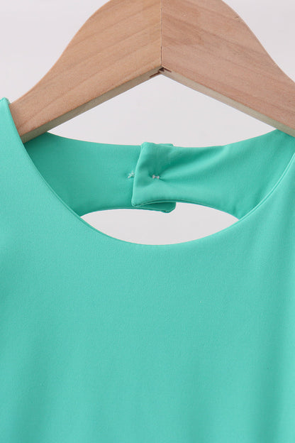 Green scalloped bow active dress