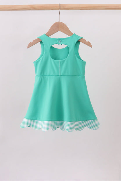 Green scalloped bow active dress