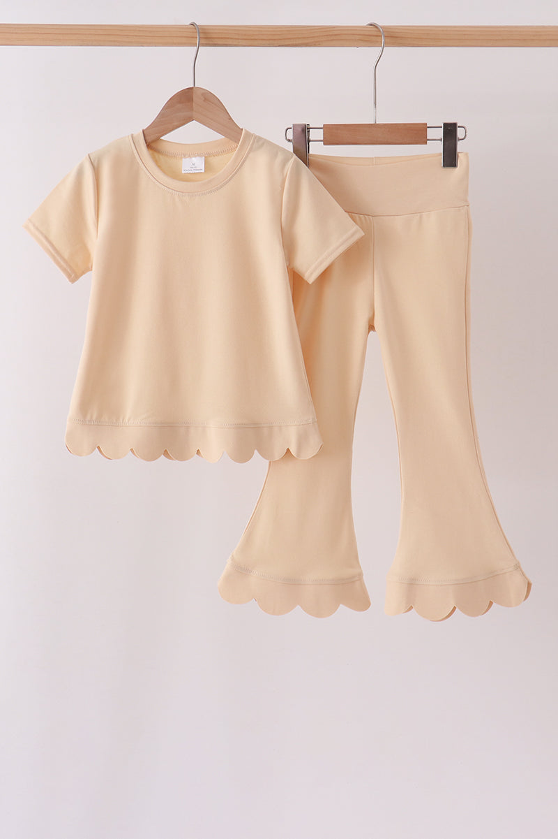 Khaki scalloped active pants set