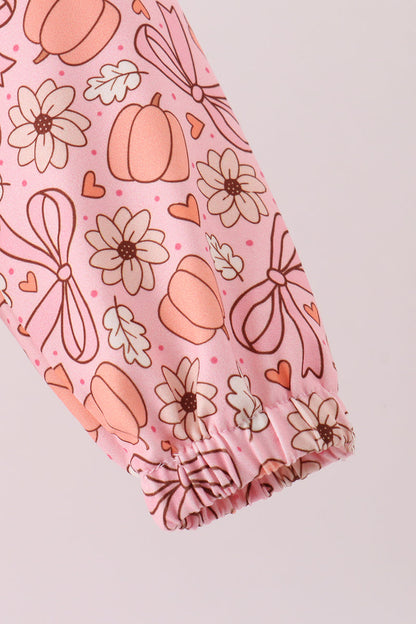 Pink pumpkin floral print ruffle coat
