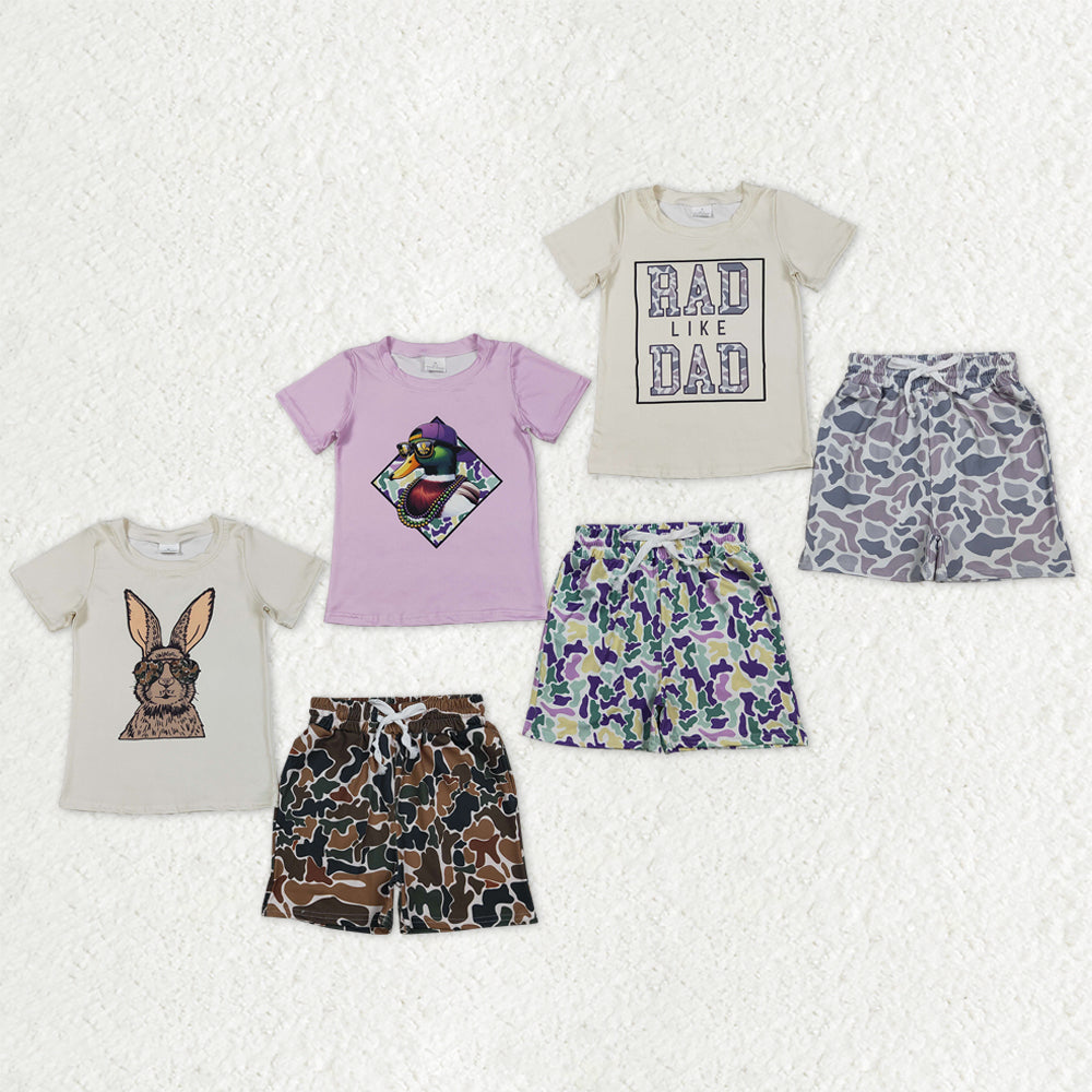 Sibling Baby Boys Rabbits Ducks Top Camo Pockets Shorts Clothes Sets